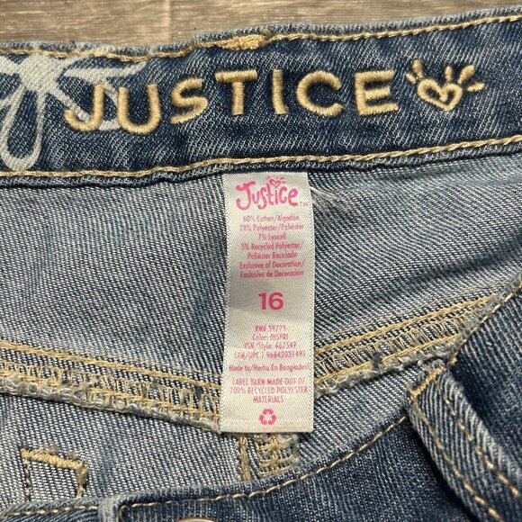 Justice Girls Wide Leg Flower SZ 16 Jeans Side Slit Y2K Floral Denim Daisy 70's - Picture 10 of 15
